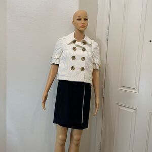 Juicy Couture Double Breasted Crop Pea Coat Lady Jacket White Tortoise Shell